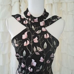 Bebe Black and Pink Floral Halter Dress